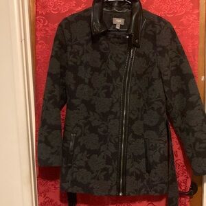 Black Coat With Gray Floral Imprint